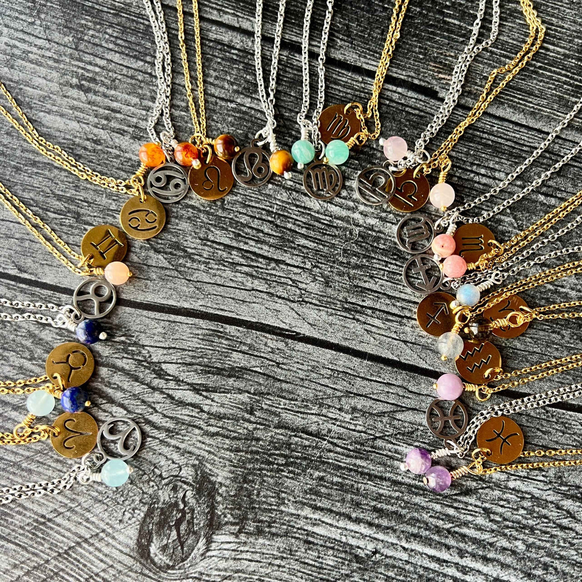 Zodiac Charm & Gemstone Necklace