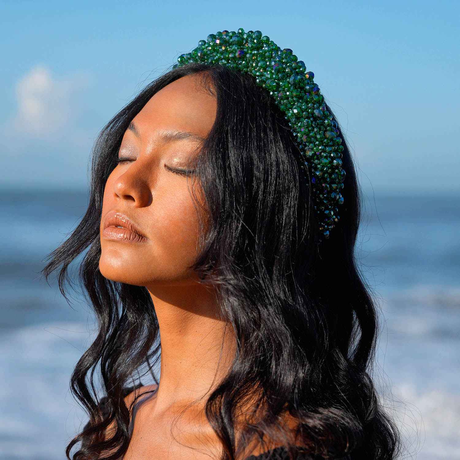 Emerald Green Glass Crystal Headband