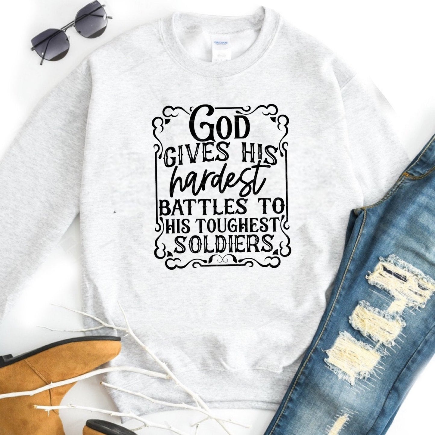 God Gives His Hardest Battles To His Toughest Soldiers w/ Ribbon